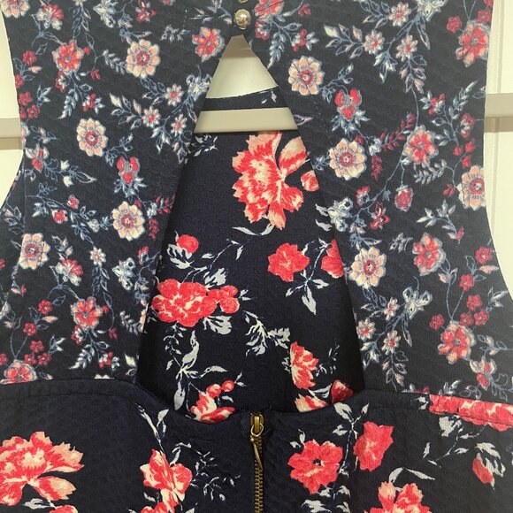 Rewind Women's Size M Floral Fit & Flare Dress Navy Wedding Festival Party - Picture 3 of 12